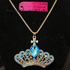Betsey Johnson Gold and Blue Crown Necklace